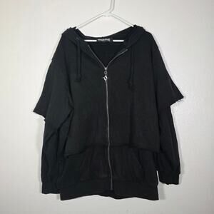 Darker Wavs Crossfade Black Oversized Zip Front Hoodie Women M/L